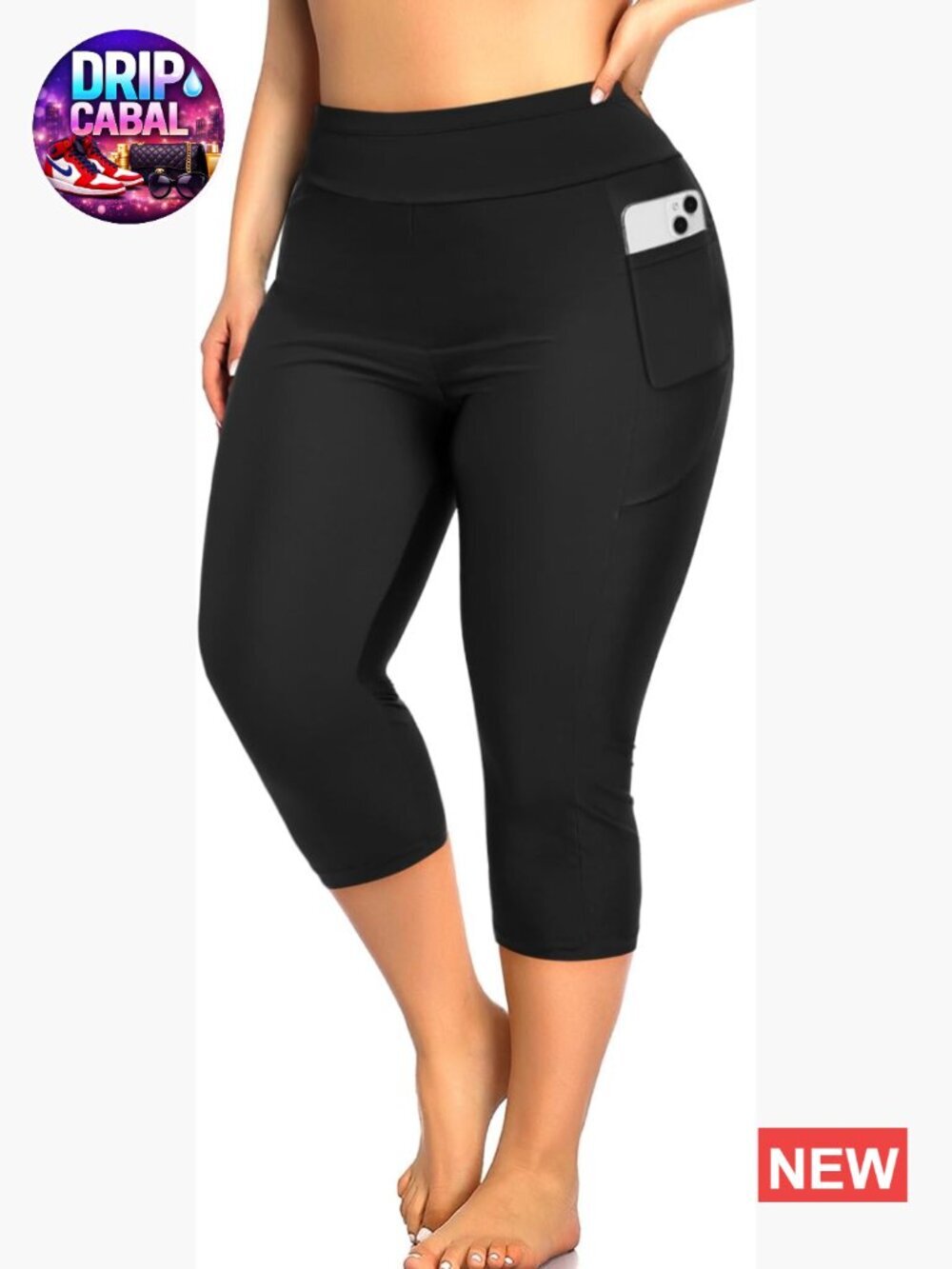 Plus Size Swim Capris with UPF 50+ High Waisted Tummy Control Built-in Briefs